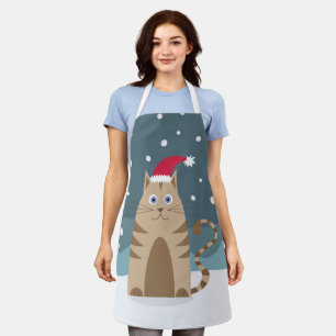 Tablier Cartoon chat xmas en chapeau santa