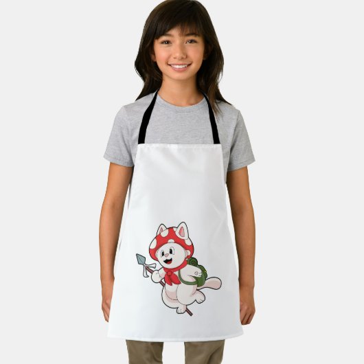 Tablier Cat as Mushroom picker with Mushroom (Insitu)