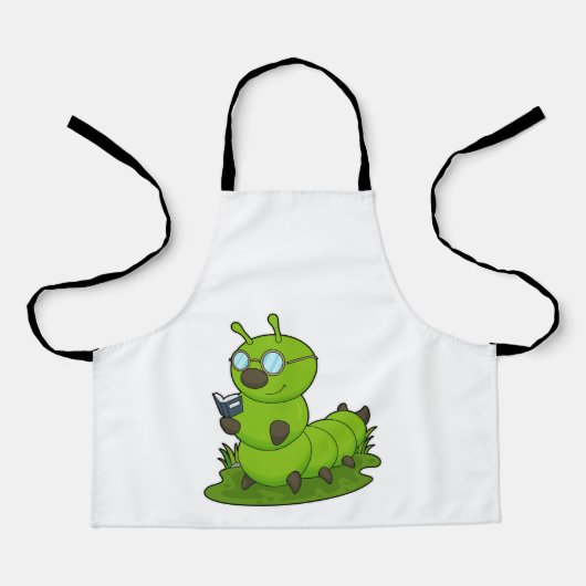 Tablier Caterpillar Nerd avec lunettes et livre (Recto)