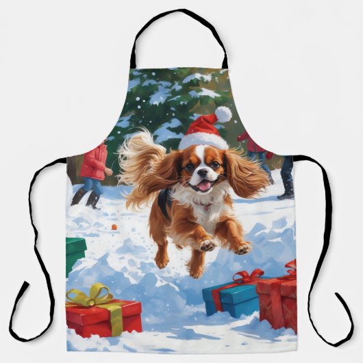 Tablier Cavalier King Charles Spaniel Neige avec Noël (Recto)