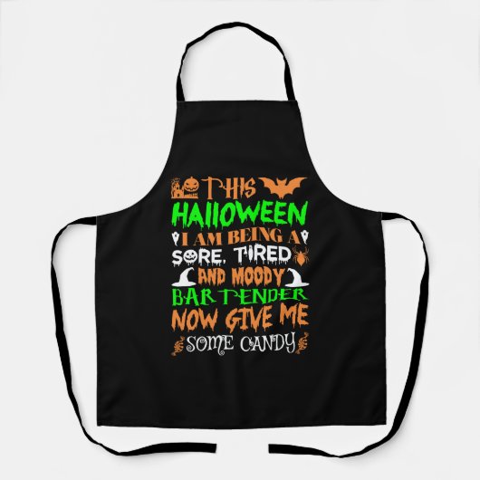 Tablier Ce bonbon Moody Bartender pour Halloween fatigué (Recto)