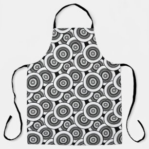 Tablier Cercles et anneaux motif géométrique noir et blanc