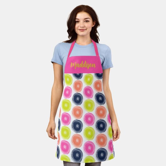 Tablier Cercles Polka Dot Design en Corail rose Jaune (Porté)