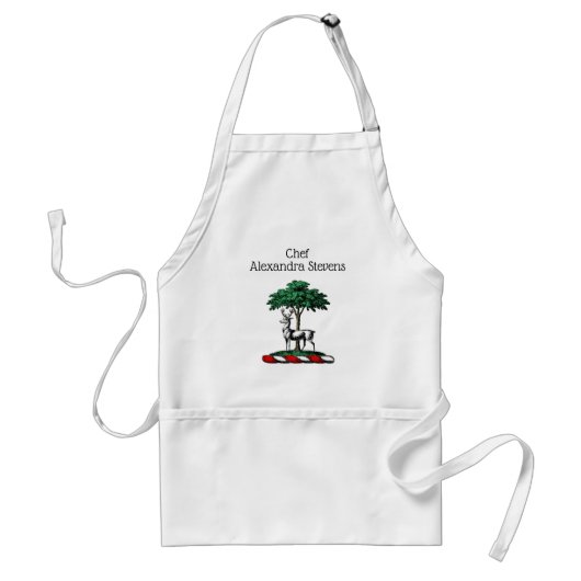 Tablier Cerf Daim devant un Arbre Emblème de Blason Crête (Devant)