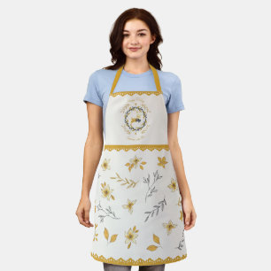 Tablier Cerf de Noël Jaune Crème Floral