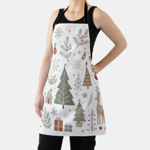 Tablier Cerf de Noël scandinave et bois hivernal