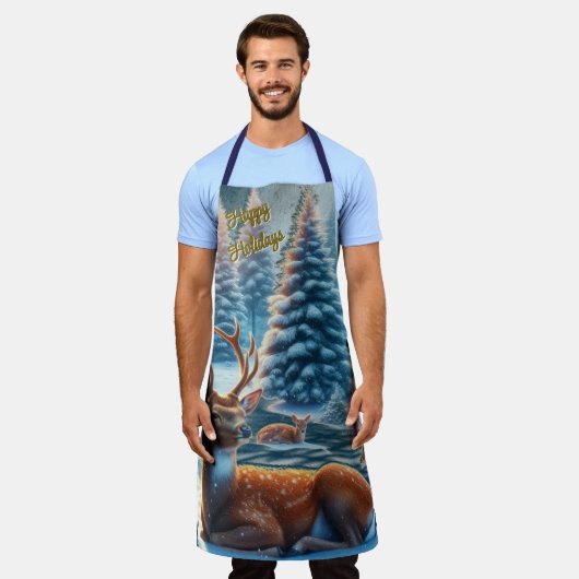 Tablier Cerf d'hiver en neige Noël Tout-en-plan Imprimer T (Porté)