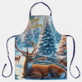 Tablier Cerf d'hiver en neige Noël Tout-en-plan Imprimer T (Recto)