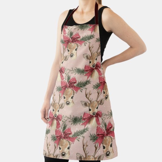 Tablier Cerf mignon avec Bow rouge | Noël rose (Insitu)