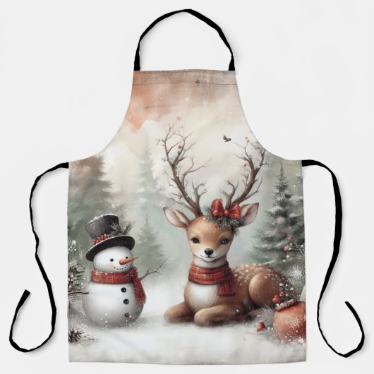 Tablier Cerf/sapin de Noël classique en bois (Recto)