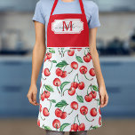 Tablier Cerise Monogramme rouge initial<br><div class="desc">Ce tablier monogramme est doté d'un motif de cerisier d'aquarelle.</div>