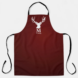 Tablier Cerise rouge cerf buck monogramme nom de famille