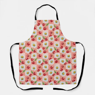 Tablier Cerises et pâquerettes à carreaux rétro