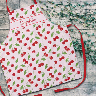 Tablier Cerises Motif Avec Pale Rose Nom Apron