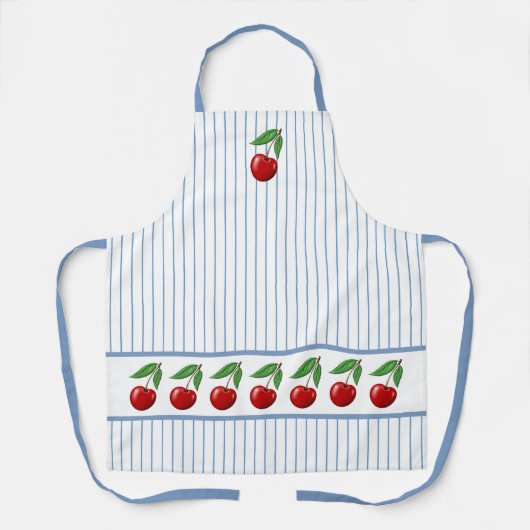 Tablier Cerises rouges sur Bleu Motif graphique (Recto)