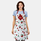 Tablier Cerises rouges Verdure & Fleurs de cerises Monogra (Porté)