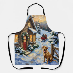 Tablier Chalet de Noël vintage avec Labrador Retriever