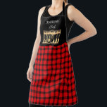 Tablier Chalet rouge rustique noir nom monogramme cuisine<br><div class="desc">Cuisine Apron rouge rustique noir buffle plaid nom monogramme. Vous pouvez ajouter votre propre nom et texte pour personnaliser.</div>
