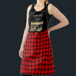 Tablier Chalet rouge rustique noir nom monogramme cuisine<br><div class="desc">Cuisine Apron rouge rustique noir buffle plaid nom monogramme. Vous pouvez ajouter votre propre nom et texte pour personnaliser.</div>