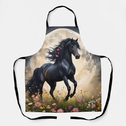 Tablier Champ de fleur de lune de cheval noir, (Recto)