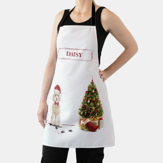 Tablier Champagne Cockapoo Drôle chien de Noël avec arbre (Insitu)
