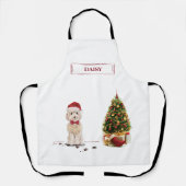 Tablier Champagne Cockapoo Drôle chien de Noël avec arbre (Recto)