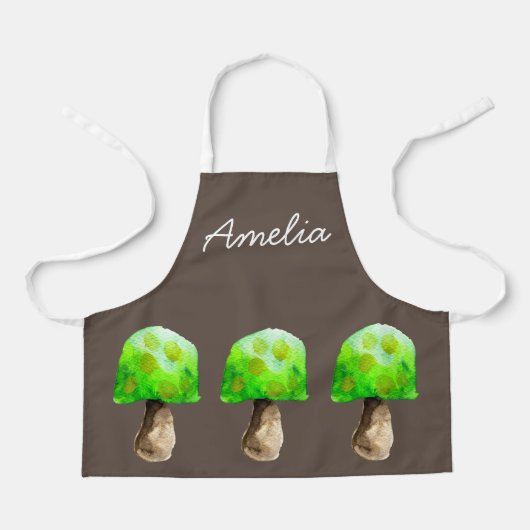 Tablier Champignon vert aquarelle champignons mignons (Recto)