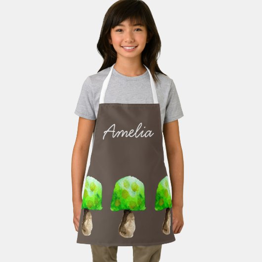 Tablier Champignon vert aquarelle champignons mignons (Insitu)