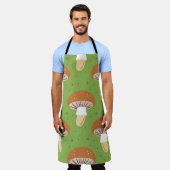 Tablier Champignons d'automne : motif sans couture verte. (Porté)