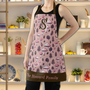 Tablier Champignons d'automne rose Thanksgiving Monogramme