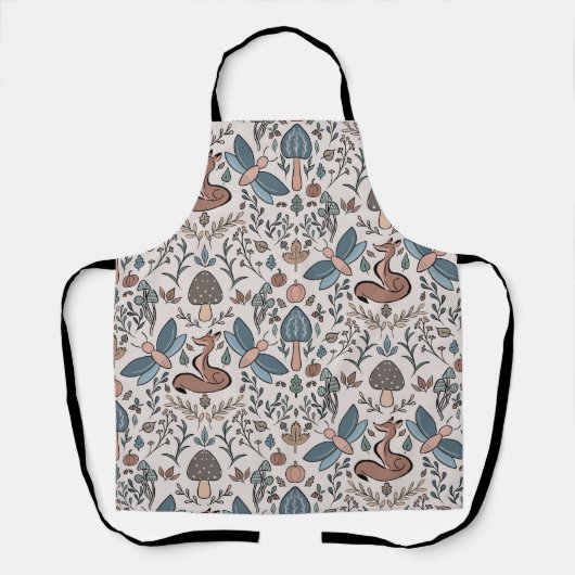Tablier Champignons Fox & Dragonfly Cute Motif d'automne (Recto)