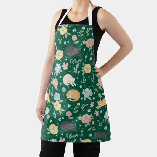 Tablier charmant avec motif de chat et fleurs past (Insitu)