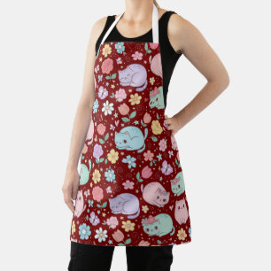 Tablier Charmant Chat Kawaii Pastel et Floral
