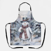 Tablier Charmant Snowman Aquarelle Forêt d'hiver (Recto)