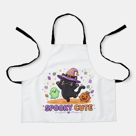 Tablier Charmante Sorcière Chat Noir Halloween (Recto)