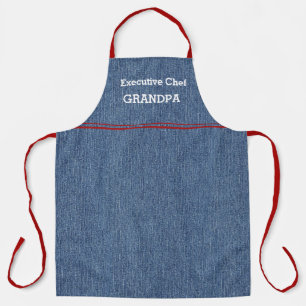 Tablier Charming Chef Grandpa Blue Denim Imprimer Red Acce