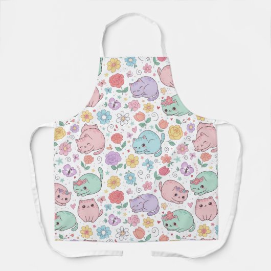 Tablier Charming Pastel Kawaii Cat and Floral (Recto)