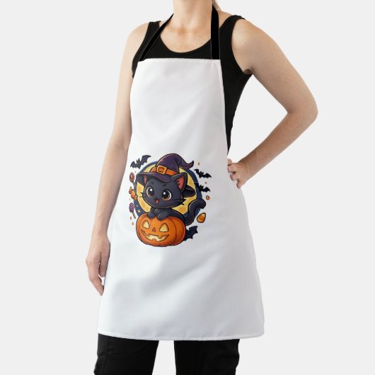 Tablier Chat à sorcière sur Citrouille - Halloween Art Ove (Insitu)
