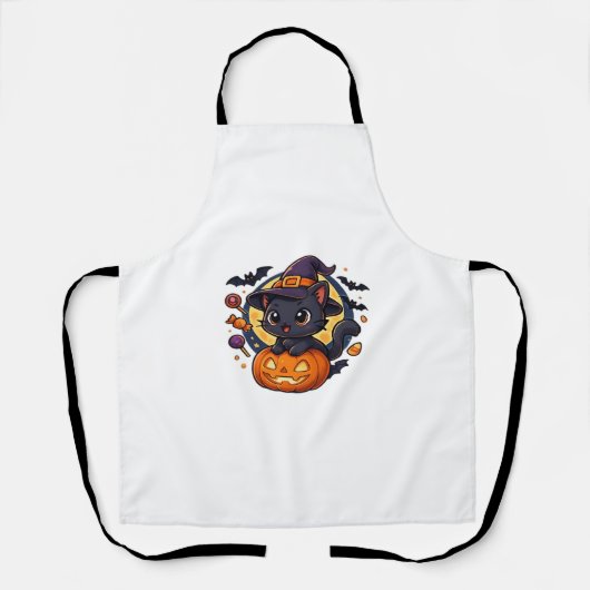 Tablier Chat à sorcière sur Citrouille - Halloween Art Ove (Recto)