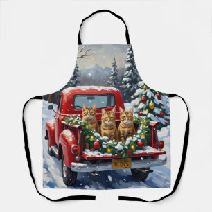 Tablier Chat abyssin camion rouge de Noël vacances