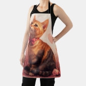 Tablier Chat abyssinien avec Rose - Saint Valentin (Insitu)