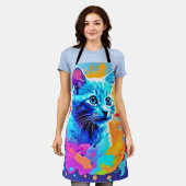 Tablier Chat au Néon Bleu en Splatter (Porté)