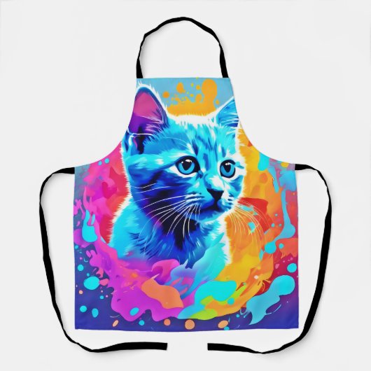 Tablier Chat au Néon Bleu en Splatter (Recto)