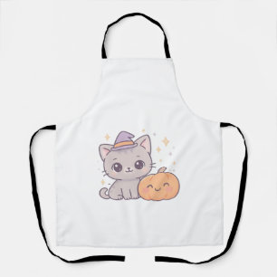 Tablier Chat avec chapeau de sorcière et citrouille souria