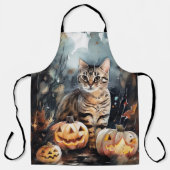 Tablier Chat Bengal Halloween avec citrouilles effrayant (Recto)