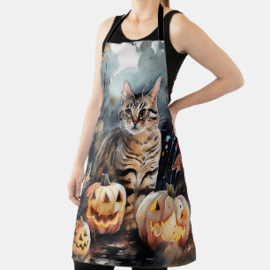 Tablier Chat Bengal Halloween avec citrouilles effrayant