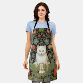 Tablier Chat blanc Art nouveau dans le jardin (Porté)
