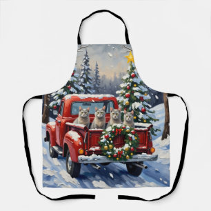 Tablier Chat Bleu Oriental Noël Camion Rouge Fêtes