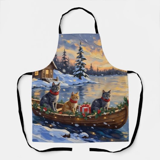 Tablier Chat Bleu Russe Noël Bateau Fêtes (Recto)