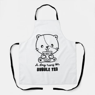 Tablier Chat Boit du Thé à Bulles, Clipart de Thé Boba
